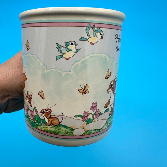 Vintage 1986 Hallmark Mug Mates Ann Wilson Woodland Bunny Mug with Coaster Lid - Picture 6 of 7